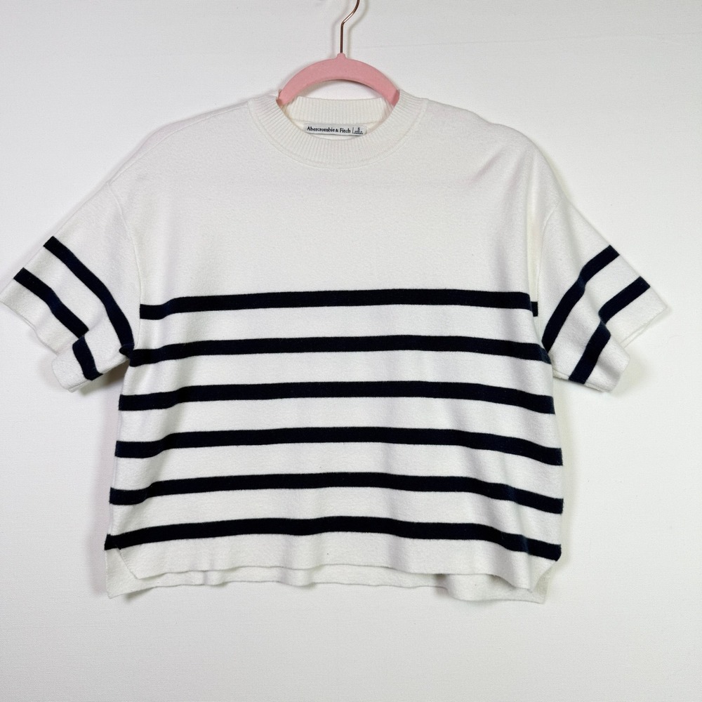 ABERCROMBIE & FITCH White Navy Striped Short Sleeve Knit Sweater Top Size S